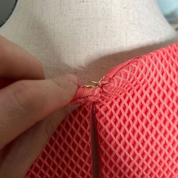 DKNY Womens A Line Sleeveless Waffle Mini Dress Pleated Coral Size 14 NWT - Picture 8 of 13